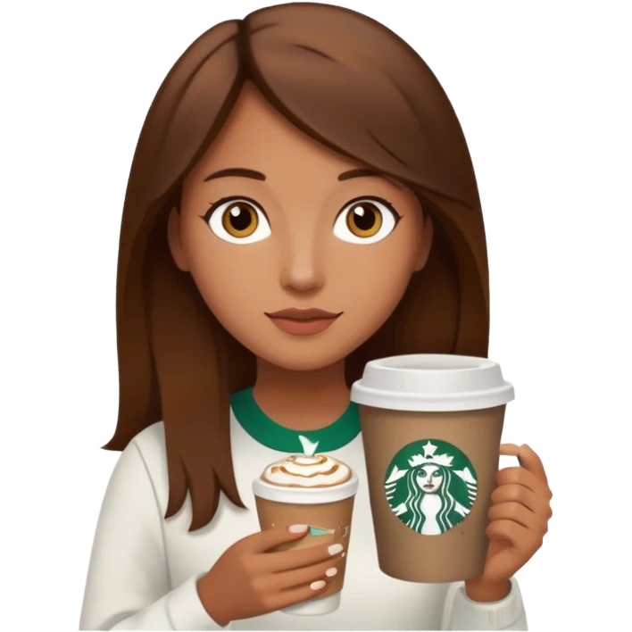 Girl, brown hair and brown eyes, Starbucks emoji