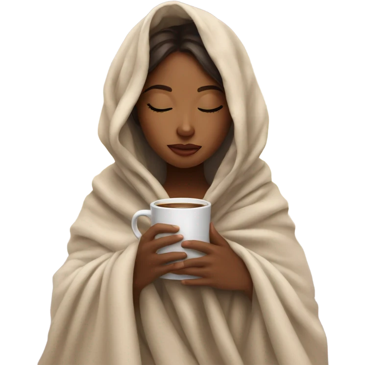 girl inside a blanket sipping coffee eyes closed emoji