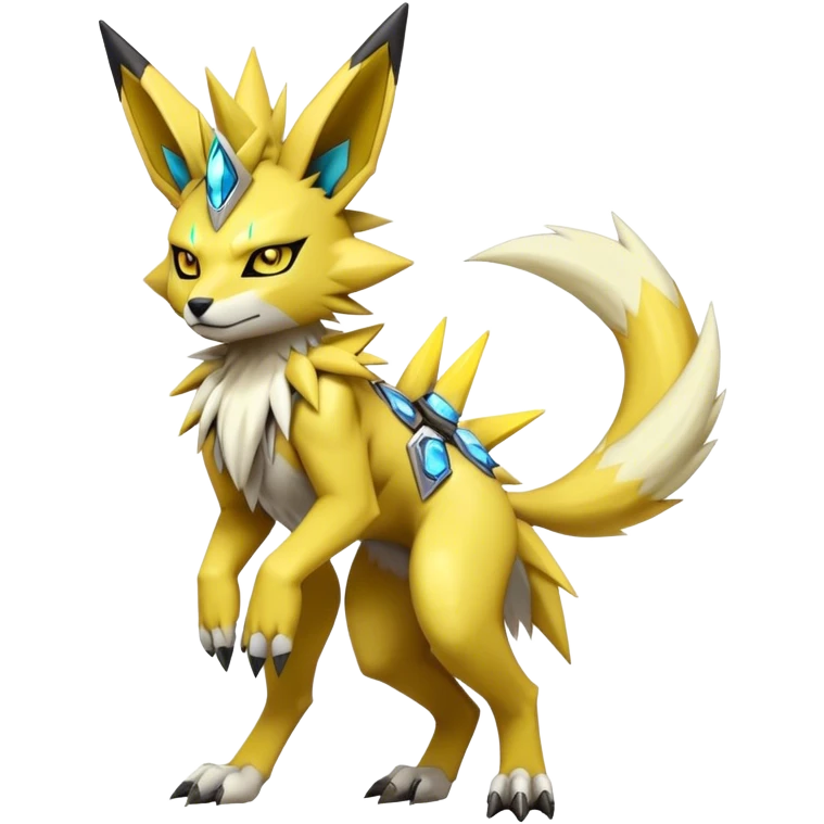  Cool Edgy Shiny Futuristic Ethereal Legendary Zeraora-Digimon-Jolteon-Renamon-Pokemon-hybrid full body emoji