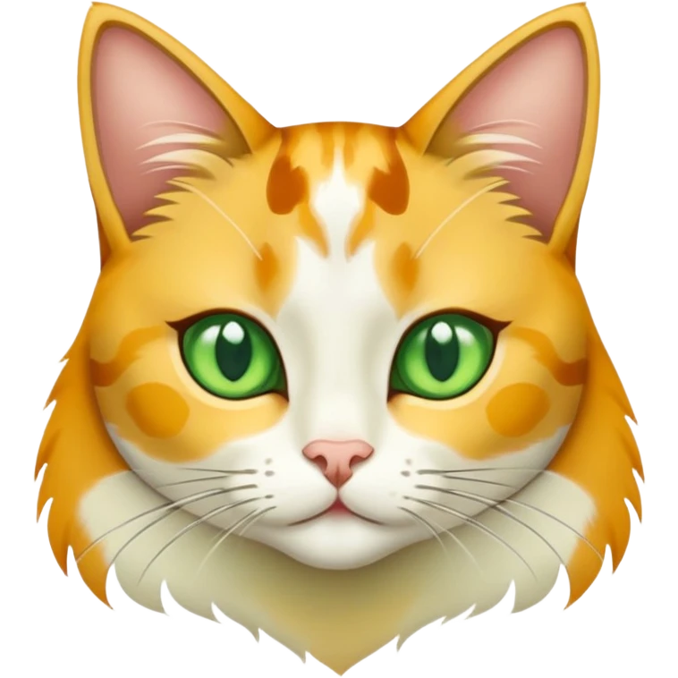 Yellow calico cat with a base color of white and brown spots with green eyes emoji
