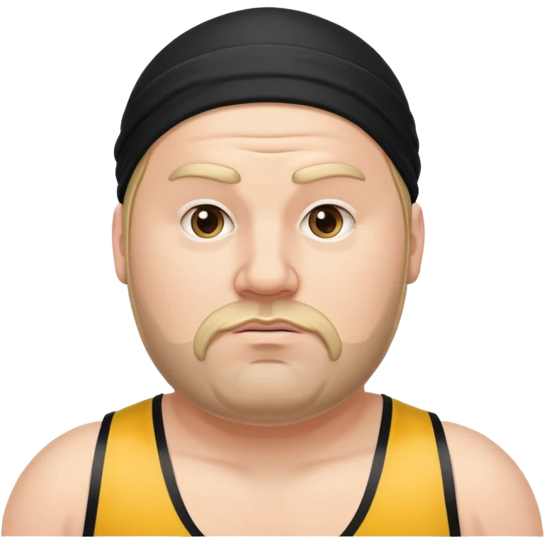 White skin fat guy with black durag, light stubble beard of a few days in wrestling singlet emoji