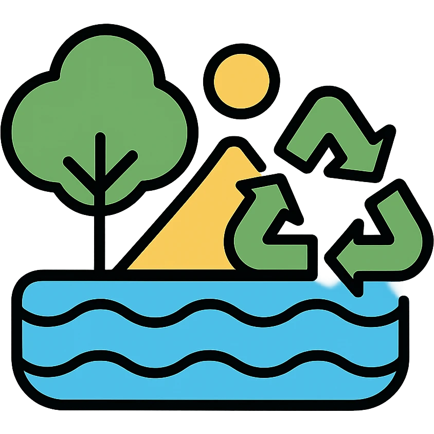 Natural landscape with tree, water, and recycling symbol - representing Environnement emoji