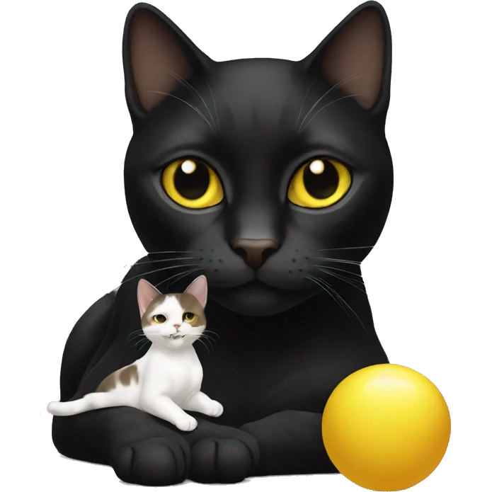 A black female cat with a yellow and white (no black) male cat playing emoji