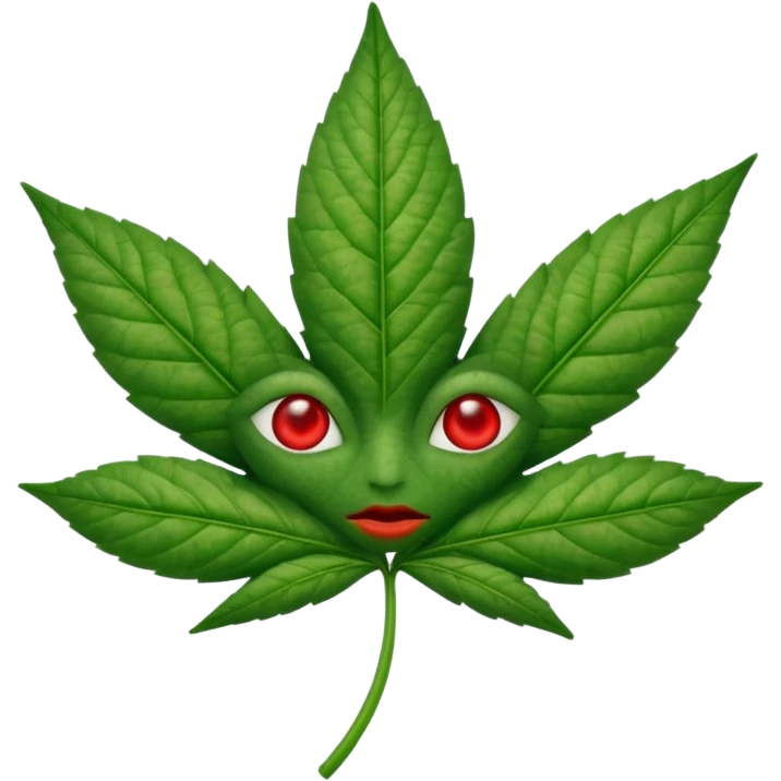 Create a weed leaf with a face with low red eyes  emoji