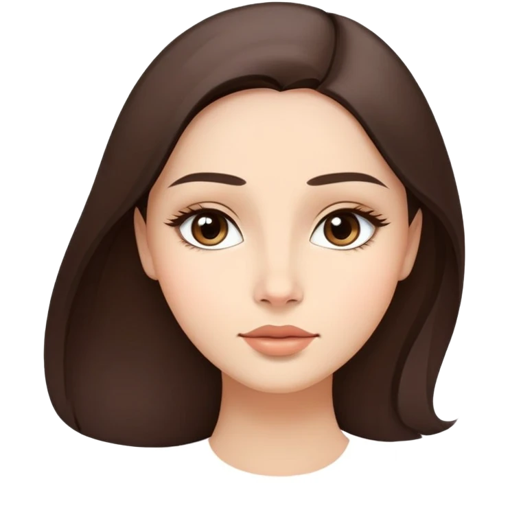 Oval face, soft jawline, full cheeks, expressive wide eyes, straight nose, curved lips, calm confident gaze, natural beauty with gentle elegance, Medium-light skin tone, Long,straight dark brown hair emoji