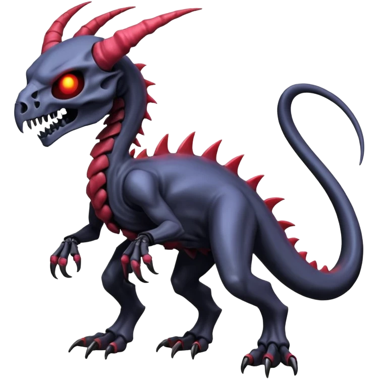 Shiny Horned Futuristic Badass Demonic Spectral Dusky Spooky Skull-faced Cool Hot Stylish Handsome Alien-Salandit-Darkrai-Genesect-Fakémon-fusion (full body) emoji