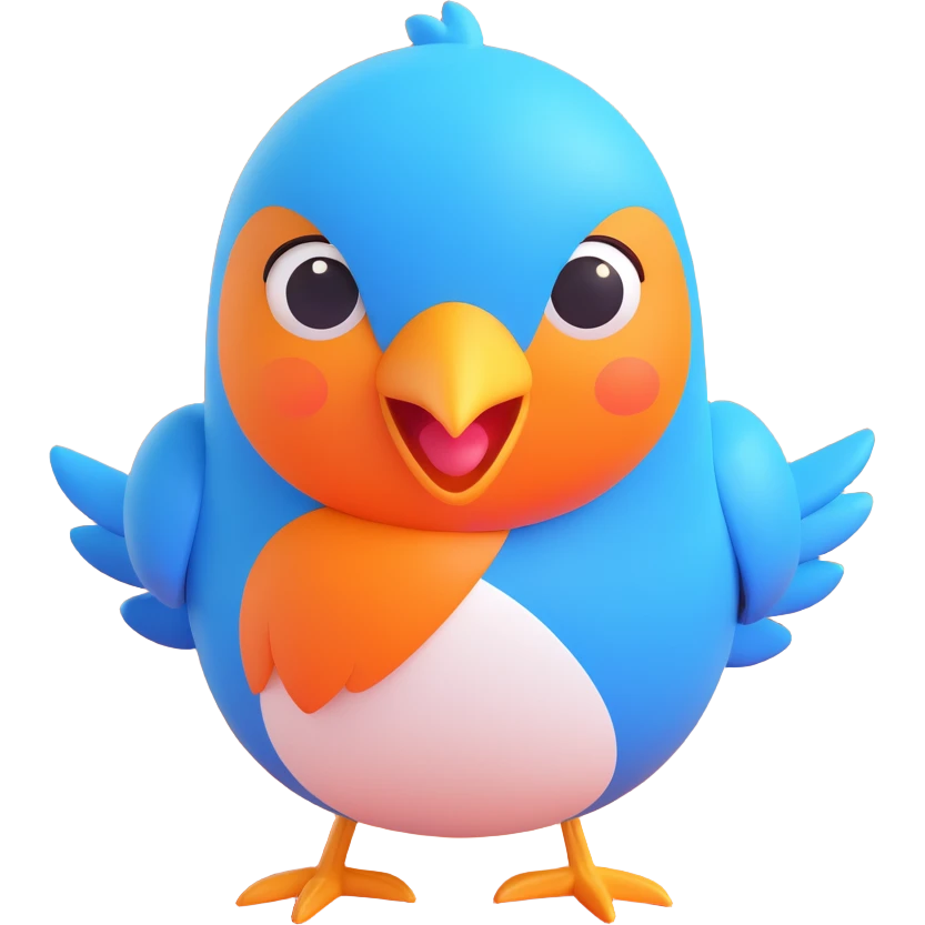 small blue bird, cheerful expression, Microsoft Fluent 3D emoji style emoji
