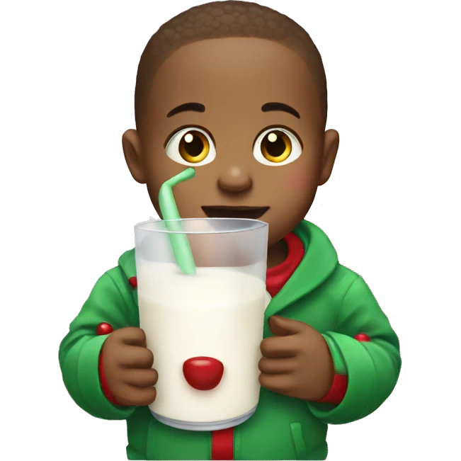 A baby with a Christmas suit drinking milk emoji