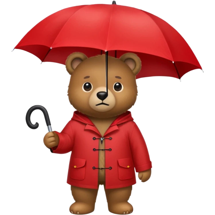 Bear with red umbrella, wearing rain coat emoji