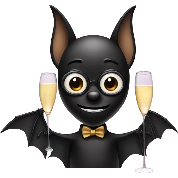 Black bat with two glasses of champagne emoji