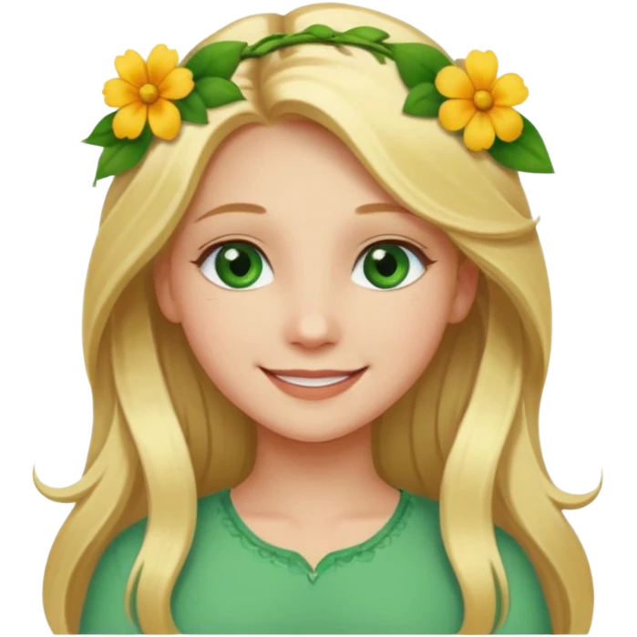 Girl profile picture with long blonde hair and green eyes and a flower in her hair emoji
