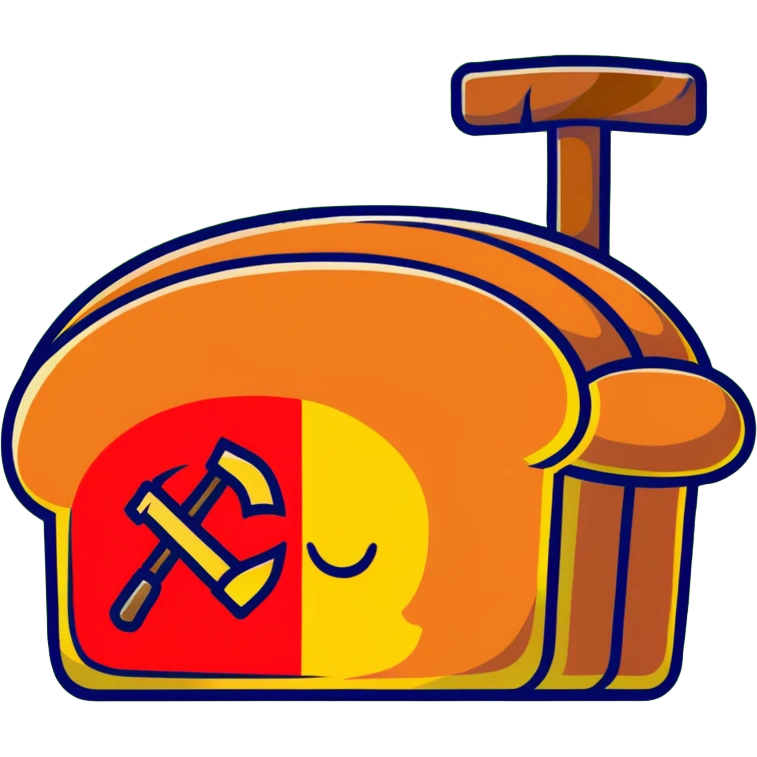 cartoon bread loaf with hammer and sickle symbol, Soviet theme, red and gold accents emoji