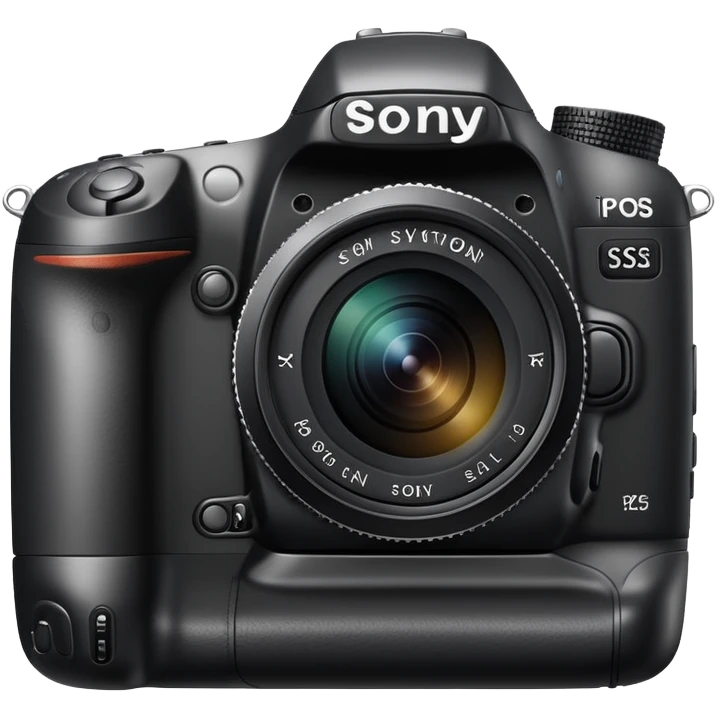Simple camera design with 'Sony' written on the front, minimal details, compact DSLR camera emoji