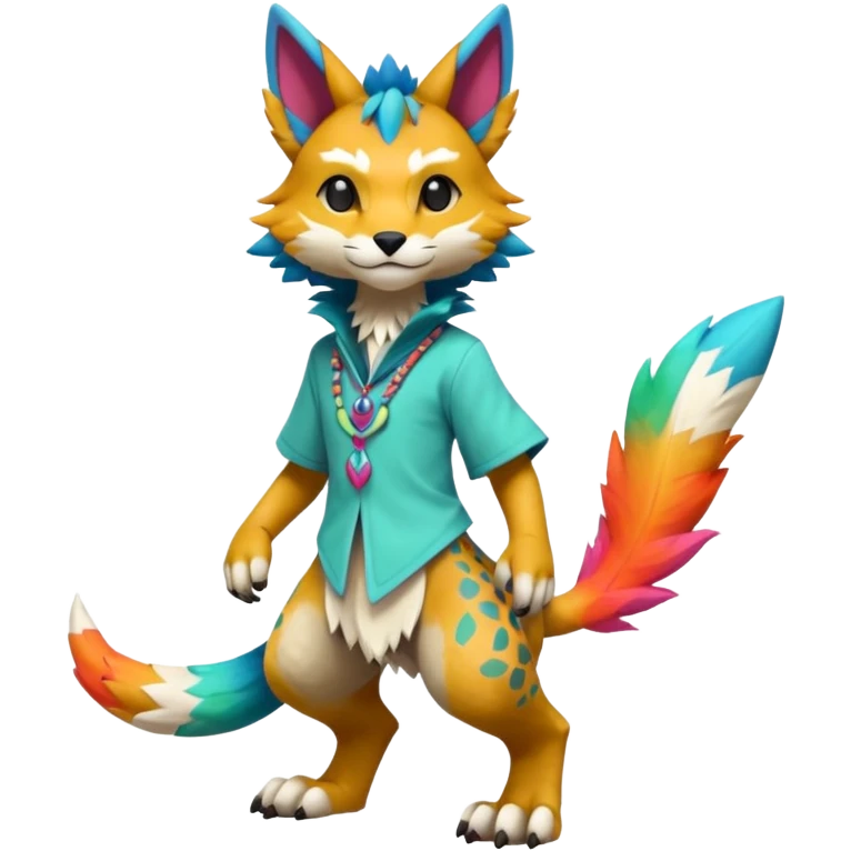 Colorful warm-colored randomly-colored tropical kawaii edgy cute Lynx-Trico-Sergal-Wolf-Vernid-Fakémon-Pokémon-creature (full body) emoji