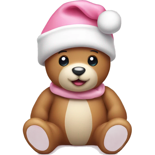 Baby pink teddy with Santa hat emoji