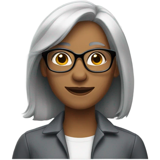 40 year old girl, shoulder length straight gray hair with thick glasses emoji