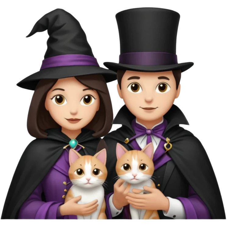 magician couple and their pet cat emoji