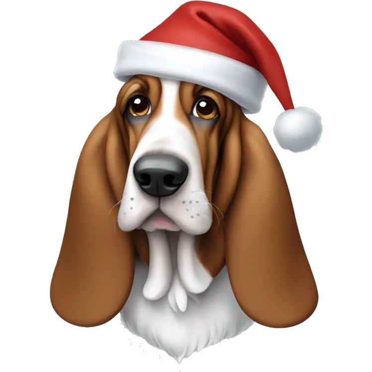 A basset hound with a Santa hat emoji
