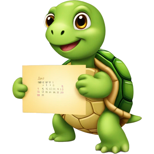 A cute little turtle with a card asking people to join the party. With Calendar emoji