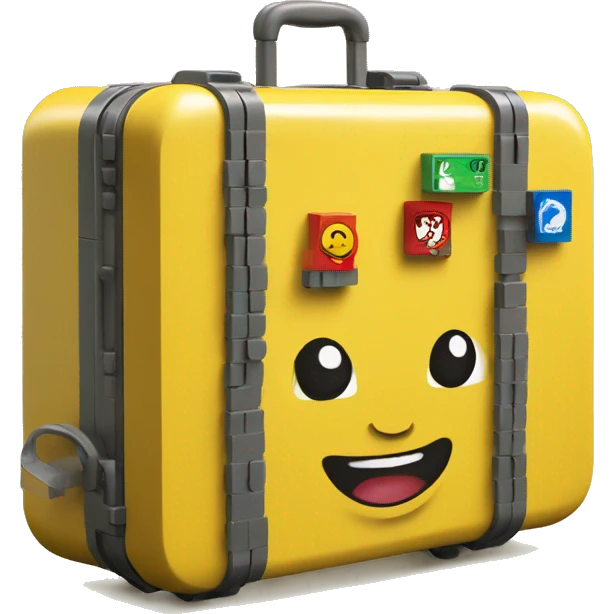 yellow suitcase in lego style peace emoji