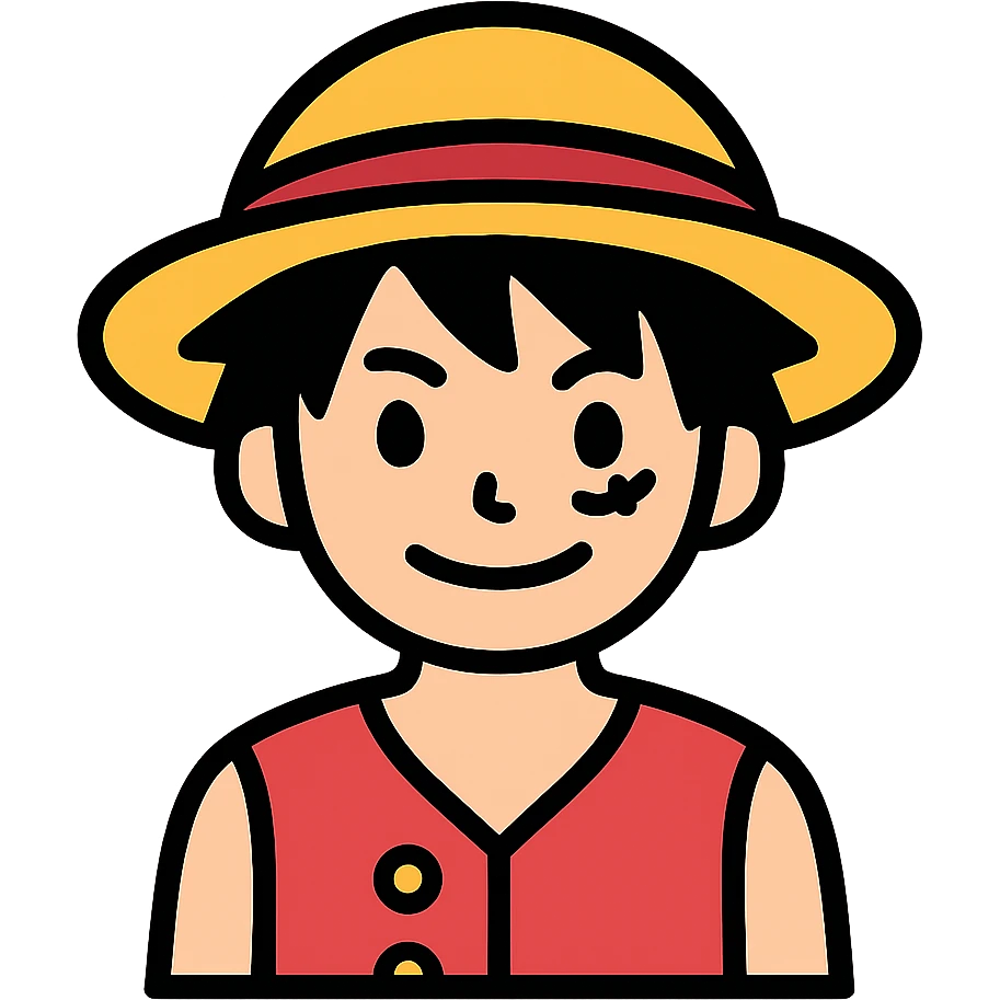 Monkey D. Luffy with straw hat, scar under eye, wearing red vest emoji