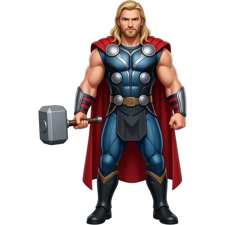 Muscular thor of avengers full body realistic along with hammer emoji