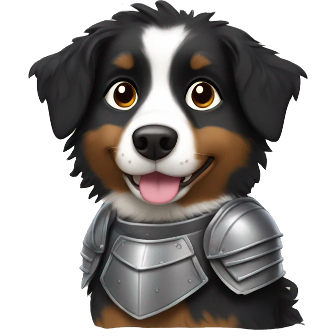 Small black australian shepherd dog with armor emoji