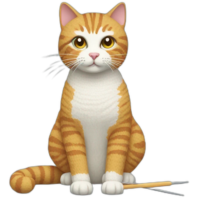 cat with crochet hooks and yarn emoji