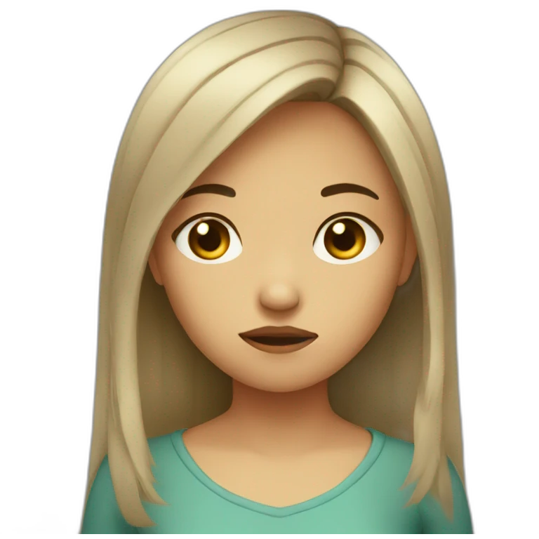 Girl with middle hair sad with 1 tear emoji