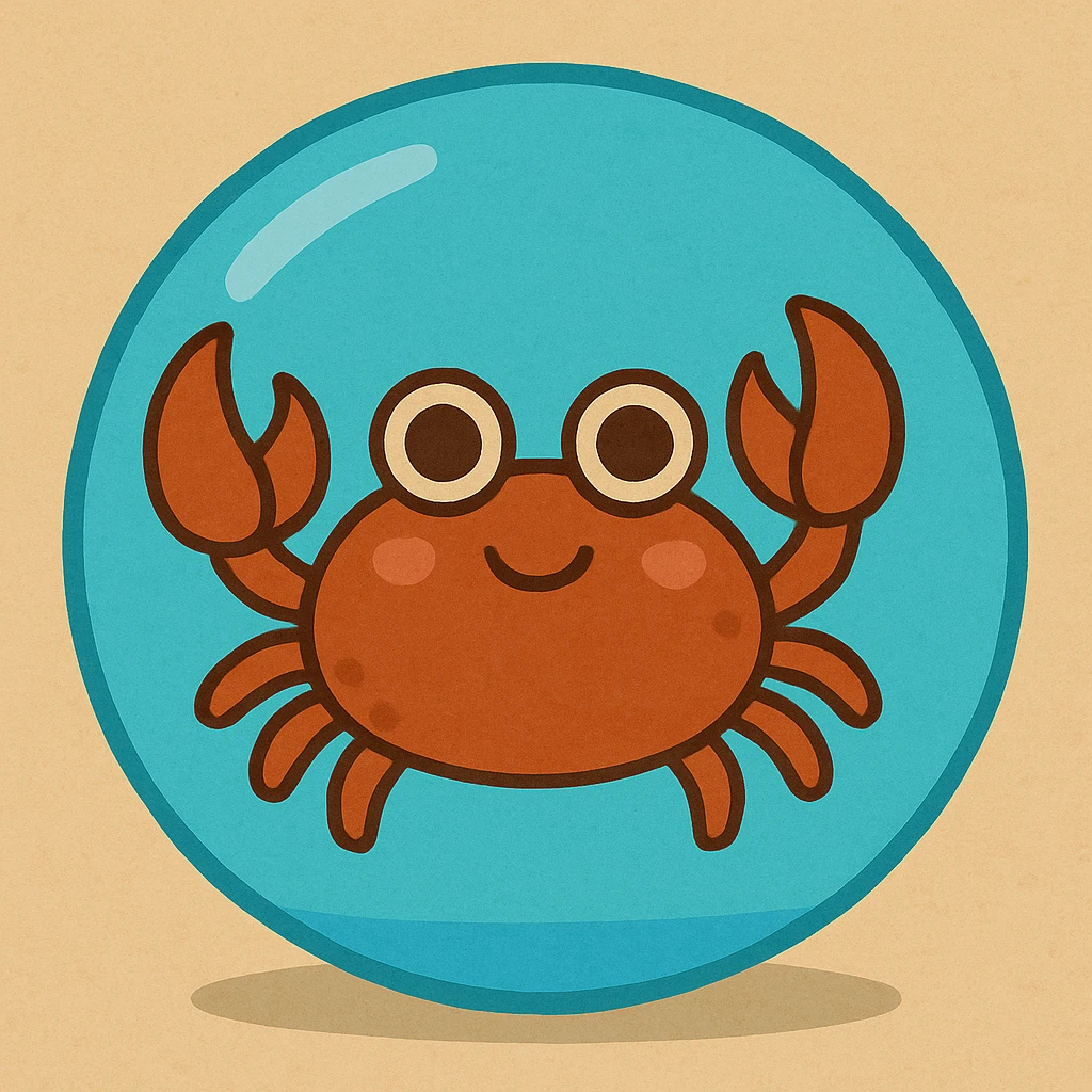 Edit the bubble in the image to be translucent or blue, resembling the water of a nice tropical beach. Remove the 3 small bubbles to the side. Add shadows to indicate the bubble is floating. Keep the style consistent with the original image. emoji