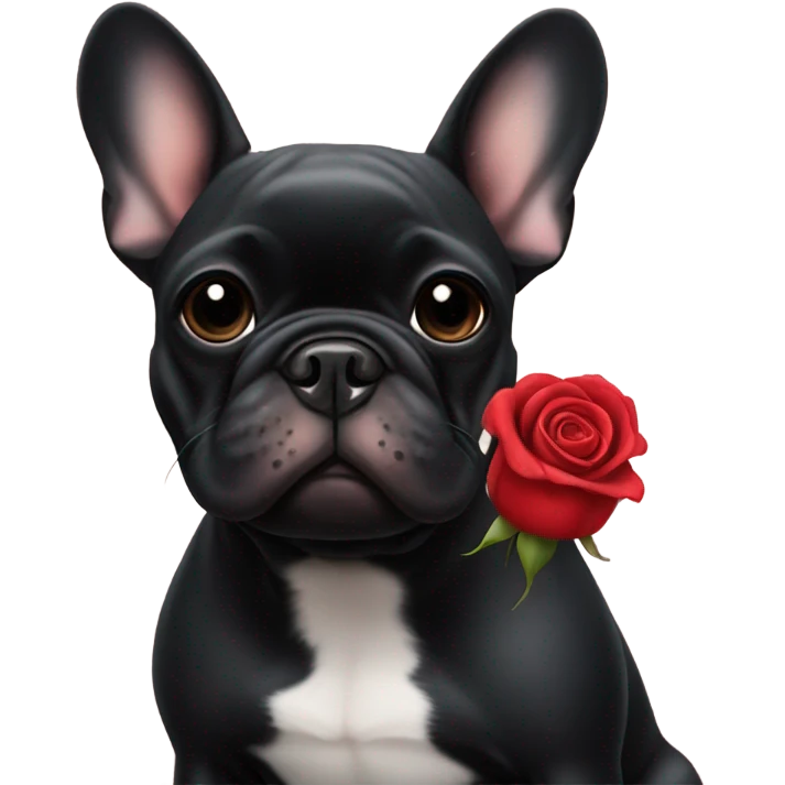 French bulldog black with rose emoji