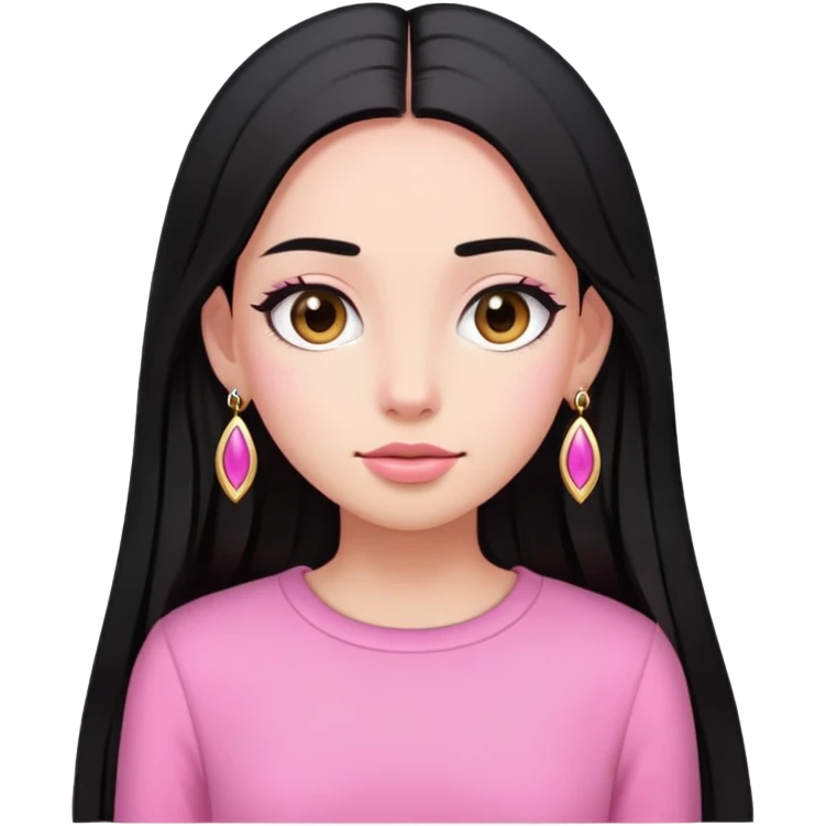 A girl wearing pink clothes, long black straight hair and earrings emoji