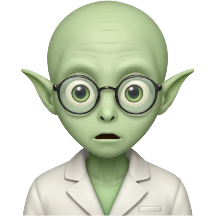 alien, glasses, white coat, suprise emoji
