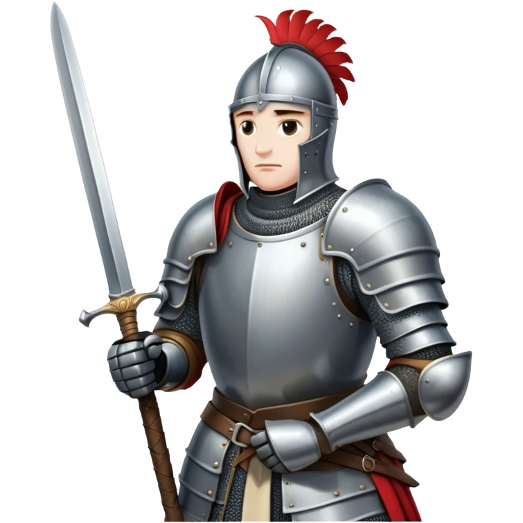 medieval knight in full armour holding a huge feather instead of his sword emoji