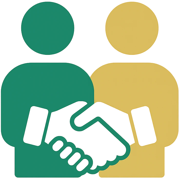 partnership icon, professional style, green gold and white color scheme, bold and clear, suitable for digital use, no background emoji