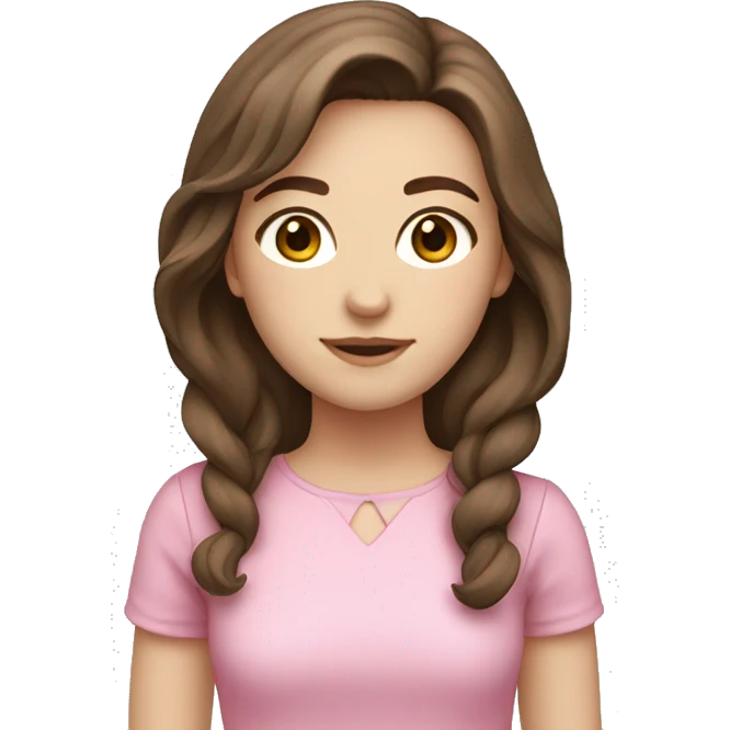 girl with brown hair and pale skin, brown eyes with pink outfit emoji