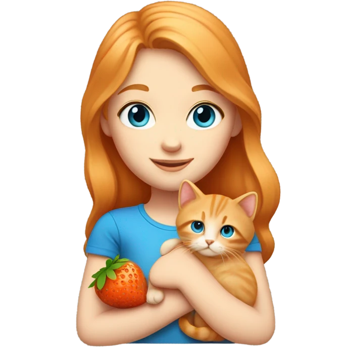 Strawberry blonde girl with blue eyes holding an orange cat emoji
