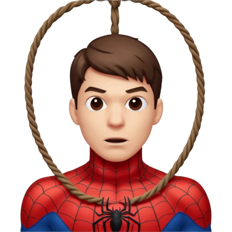 spiderman hanging himself with a noose made of webs by the throat emoji