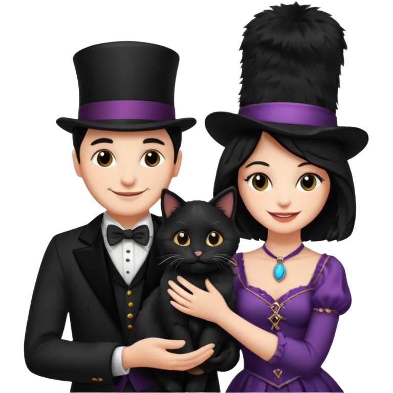 magician couple and their pet cat emoji
