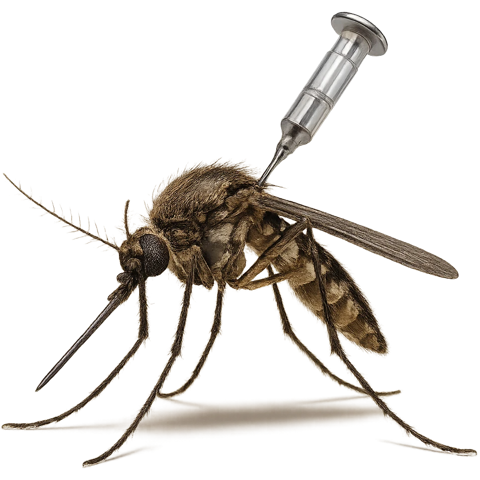 realistic mosquito with a medical needle embedded in its head, detailed, no background emoji