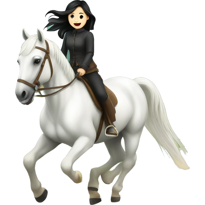 white horse riding german  cute Girl black Hair emoji