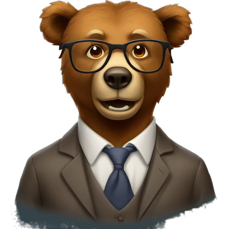 Brown bear animal dressed as a university professor wearing thick rimmed tortoiseshell glasses emoji