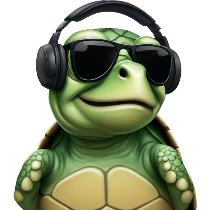 A turtle with big black sunglasses and black headphones  emoji