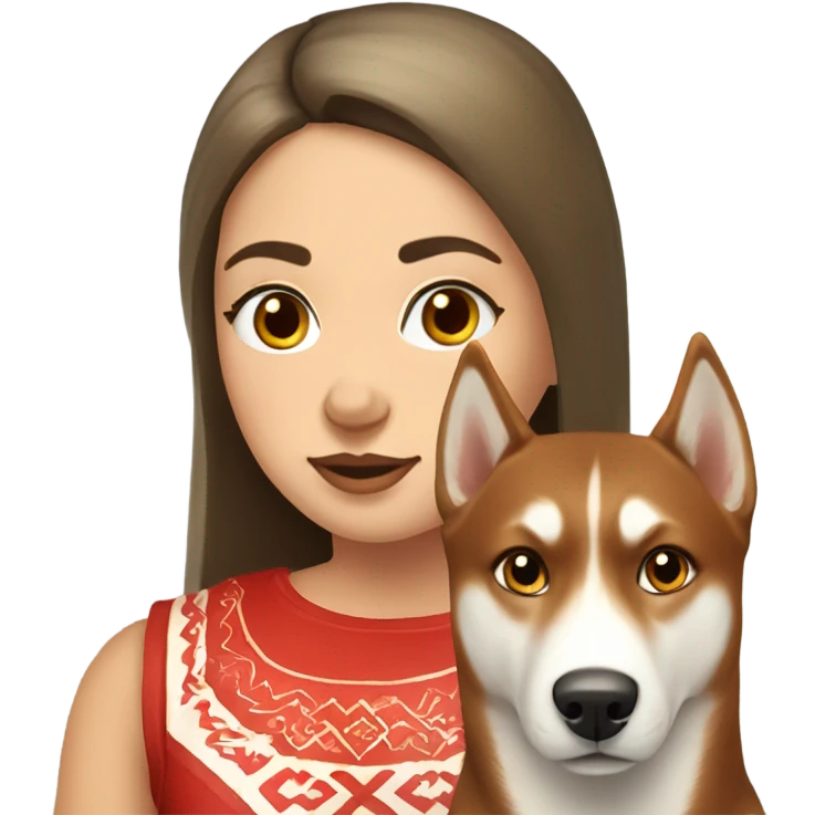Slavic girl and red Siberian husky dog emoji