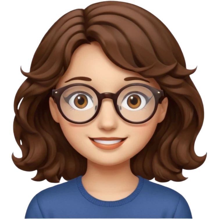 girl brown hair wavy. round glasses eye emoji