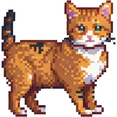 orange tabby cat with black stripes, pixel art style emoji