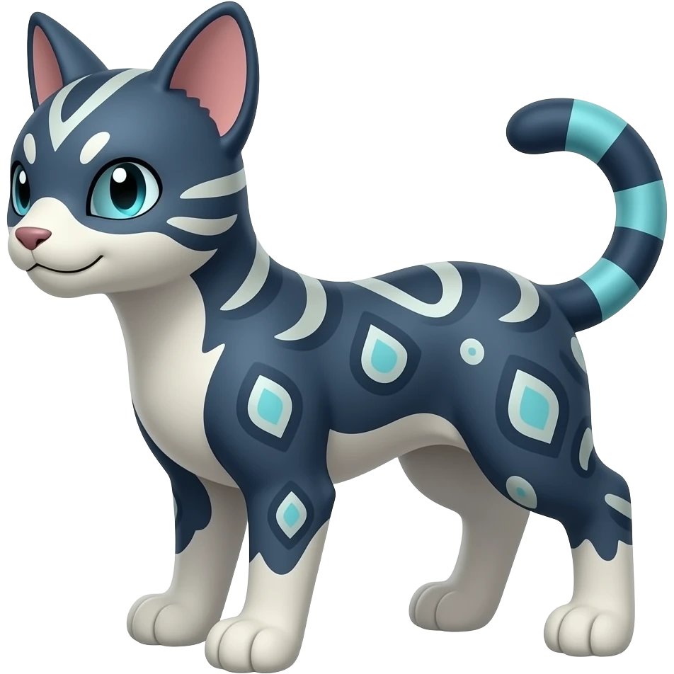 Digitigrade elemental realistic pretty elegant sleek shiny patterned quadrupedal Randomly marked randomly colored Absol-Purrloin-Shinx-Liepard-Electrike-Sprigatito-Litten-Fakémon-Digimon-animal-hybrid, full body, short nub-tail emoji