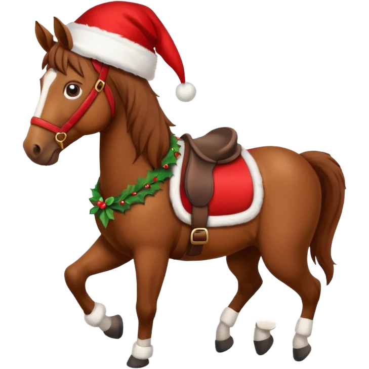 christmas brown horse with a red saddle emoji