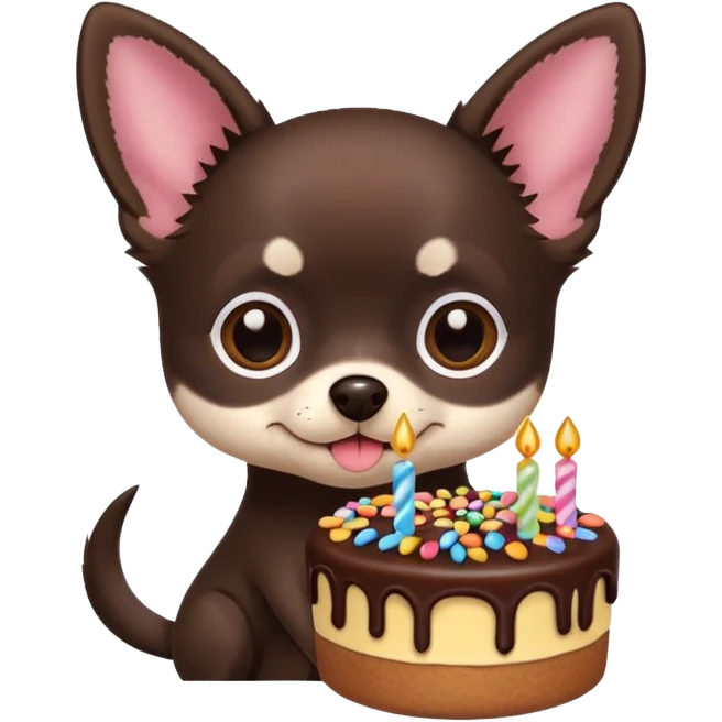 Black chihuahua with a piece of cake emoji