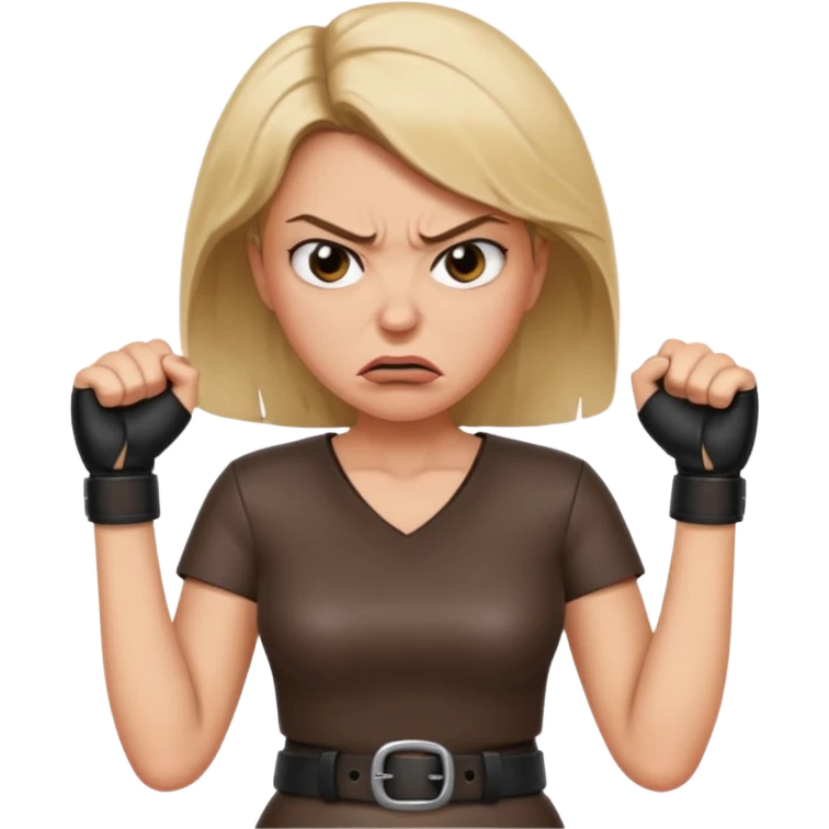 mom with a belt in her two hands and an angry expression on her face emoji